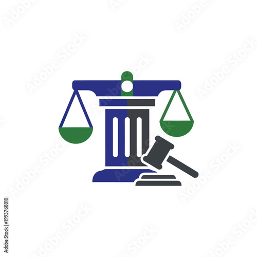Justice Scales and Gavel Icon on White Background - Legal Symbolism