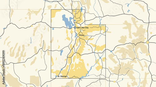 Utah state map depicts major road networks and key city locations on a simplified cartographic background.