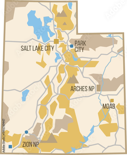 Utah map showcases national parks and popular recreational sites to promote tourism and outdoor exploration across the state.