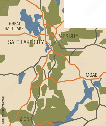 Utah map highlights major cities and iconic destinations including Salt Lake City and Park City to assist travelers with navigation.