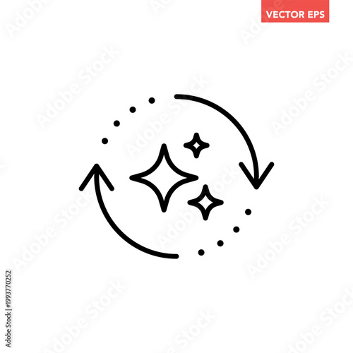 Black single round regenerate line icon, simple digital reset artificial intelligence flat design infographic pictogram vector for app logo web button ui interface element isolated on white background