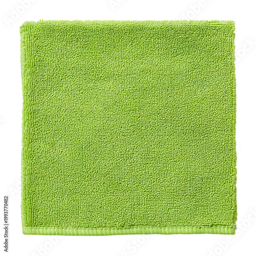 Bright green microfiber cleaning cloth texture isolated on transparent background