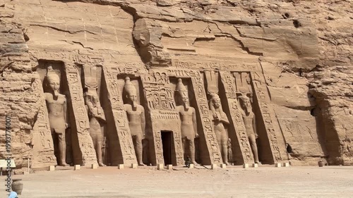 A view of the Temple of Nefertari in Abu Simbel, Egypt.