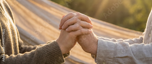 support comfort care holding hands empathy warmth outdoor connection trust golden hour handholding shows trust healing and emotional closeness for relationship wellness care and support themes