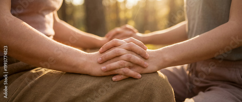 support comfort care holding hands empathy warmth cozy home connection gentle hands resting together on the lap show reassurance empathy and calm connection for therapy wellness and support themes