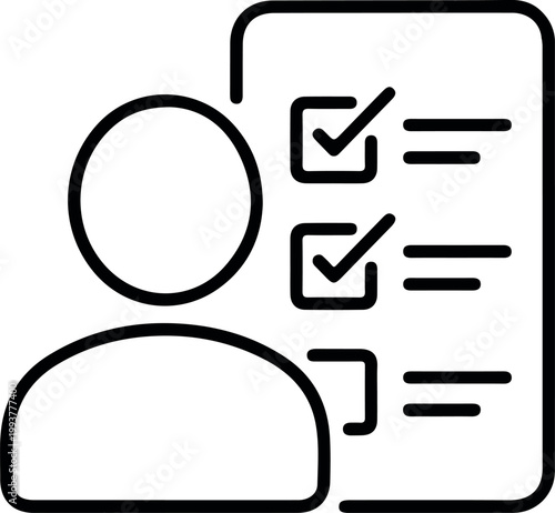 Minimal thin outline icon of a user with checklist, symbolizing task management