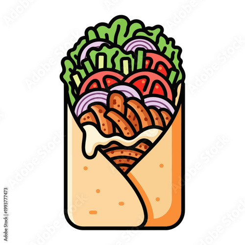 Delicious Shawarma Wrap Icon - Grilled Meat, Fresh Vegetables, Sauce