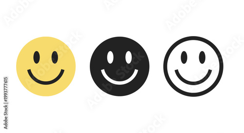 Three minimalist smiling face icons in a row.