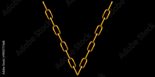 Stunning Golden Chain Isolated On Black Background, Antique Jewelry Vector Illustration.