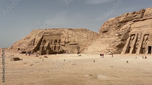A view of the Temple of Ramses II and  the Temple Nefertari in Abu Simbel, Egypt.