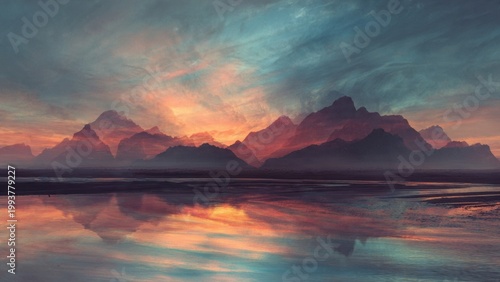 Dramatic Mountain Sunset Reflection