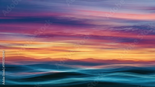 Vibrant Sunset Over Ocean Waves