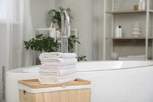 Stack of clean folded towel...