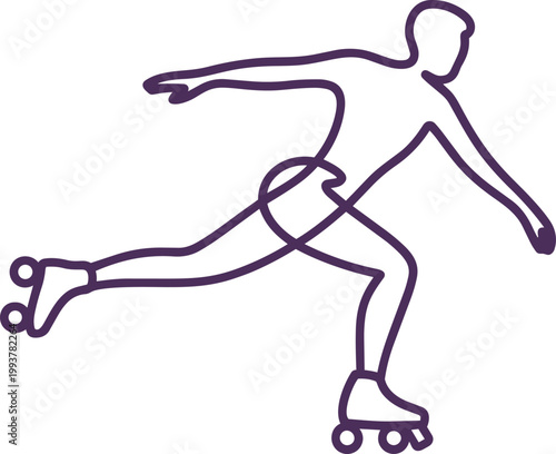 Roller skater in, set of 1, a dynamic pose performing inline skating with continuous minimal line art design