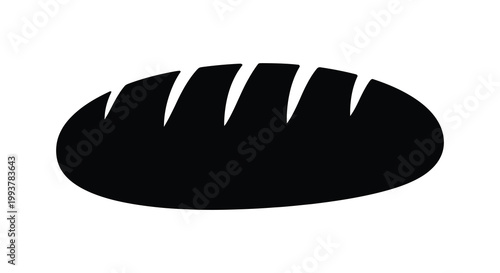 A simple black silhouette depicts a loaf of bread with a distinct shape and texture creating a minimalist image silhouette