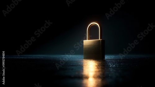 Golden padlock with spotlight on dark background, symbolizing security