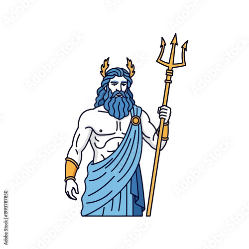 Ancient Greek god Poseidon with trident, god of the sea, earthquakes, storms