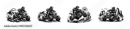 Off-road quad bikes silhouette vector, dynamic atv illustrations, extreme sports clipart elements