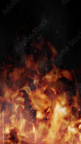 Close up of Burning Intense Fire Flame - 3d 4k vertical animation (2160 x 3840 px)