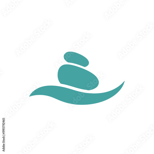Foto Zen stones stacked on wavy water surface, spa and wellness concept icon