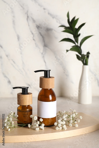 Bottles of natural cosmetic...