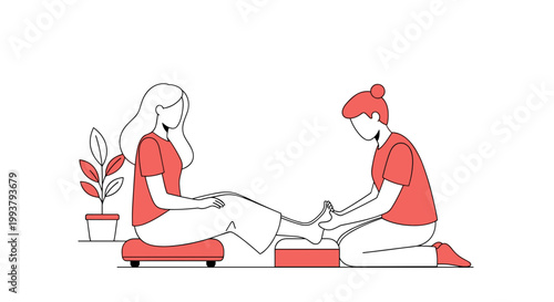 A minimalist vector illustration of a woman receiving a foot massage