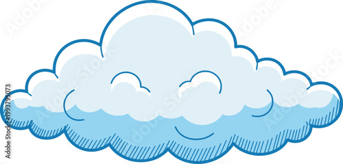 Canvas-taulu Cute Cartoon Cloud with Happy Face and Blue Outline on White Background