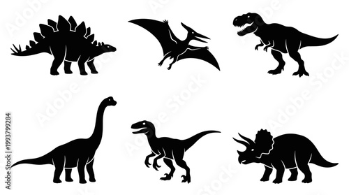 Dinosaur silhouettes in action natural habitat graphics dark environment artistic viewpoint