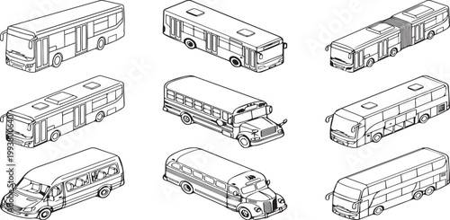 Isometric Bus Transport Public City Travel Coach Vehicle Set