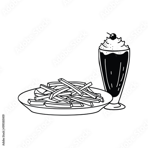 French fries, Milkshake silhouettes isolated on a white background