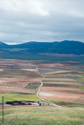 Aerial view with beautiful autum landscape in Castilla la Mancha. Toledo, Spain