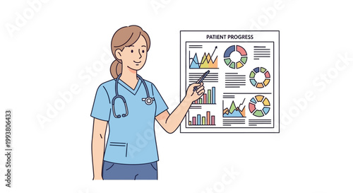 Female Doctor Presenting Medical Data Charts.