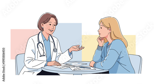 Female doctor and patient in consultation.