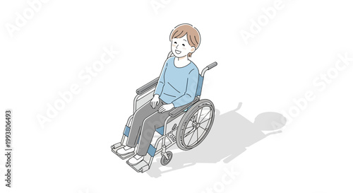 Young boy sitting in wheelchair.