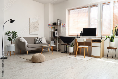 Beautiful office with desk,...