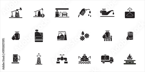 oil & gas icon set. gas, oil, lubricant, petrodollar, gaspump and more. simple solid vector