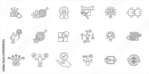 solution icon set. problem solving, resolve, issue, options, idea, solutions and more. simple line vector