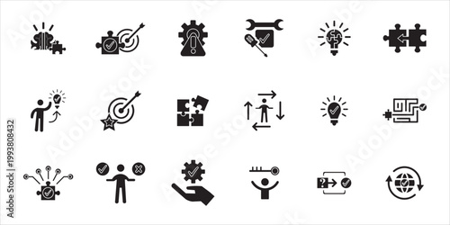 solution icon set. problem solving, resolve, issue, options, solutions and more. simple solid vector