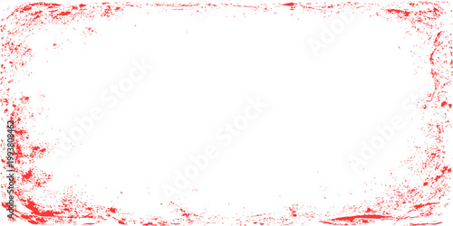 Red grunge frame with splattered red paint splashes and ink stains on a dirty watercolor texture backdrop for a blood splatter vector art design illustration