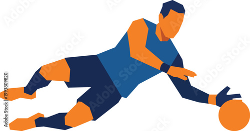 Goalkeeper lunging to save a low ball