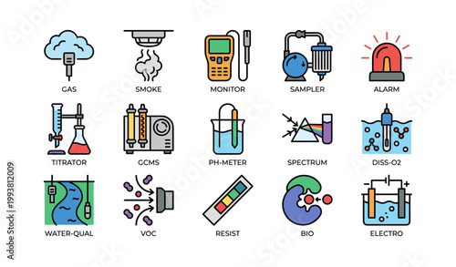 Lab measurement icons arranged on white background