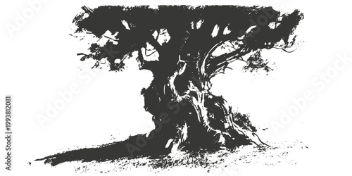 Charcoal Smudge Ancient Yew Tree-Chiaroscuro Blending Atmospheric Fog Eraser Highlight Gnarled Twisted Bark Tonal Range-Fine Art