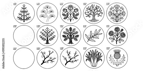 Embroidery Transfer Pattern Tree Collection-Sashiko Crewelwork Otomi Vyshyvanka Folk Art Stem Stitch French Knot Satin Stitch Hoop-Design Art