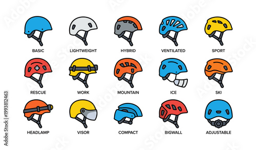 Helmet icons grid depicting different helmet types and styles