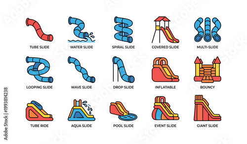 Playground slide icons arranged in grid on white background