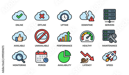 Service status icons showing online uptime and maintenance