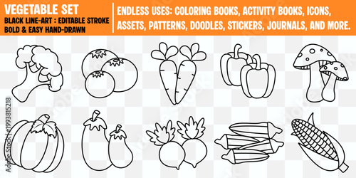 Vegetable  Black and White Line-Art Transparency Set