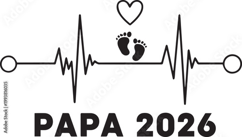 Heartbeat with baby footprint and 'papa 2026' announcement
