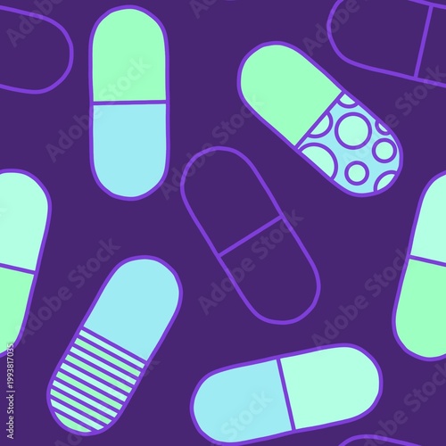 Medicine seamless pills pattern for wrapping paper and doctor clothes and packaging and medical accessories