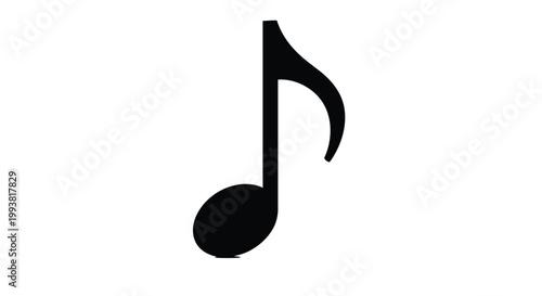 A single black musical note displayed on a stark white background